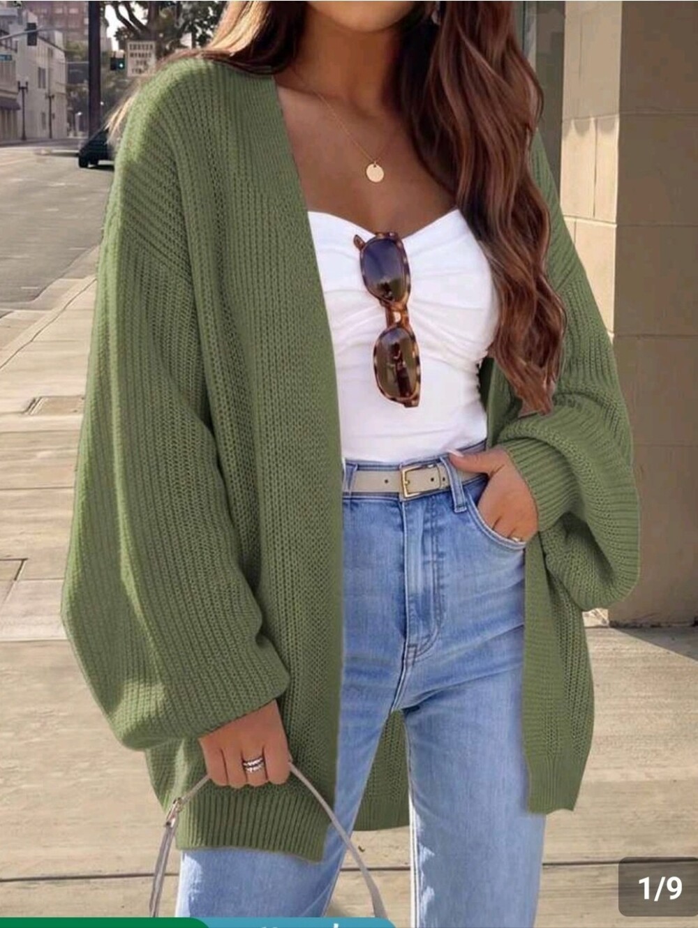 Olive Green Open-Front Knit Cardigan Sweater - Women - Picture 2 of 5